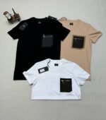 Fendi Zipper Pocket T-Shirt In Black Brown And White Colors