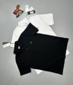 C.P. Company Stretch Piquet Regular Polo T-Shirt Logo In Black & White Colors