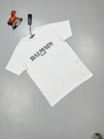 Balmain Paris Metallic Flocked Comfortable T-Shirt In Black And White Colors - Image 4