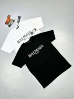 Balmain Paris Metallic Flocked Comfortable T-Shirt In Black And White Colors