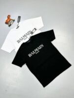 Balmain Paris Metallic Flocked Comfortable T-Shirt In Black And White Colors - Image 2