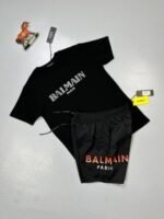 Balmain Paris Shorts Metallic Flocked Balmain T-Shirt Sets In Black & White - Image 4