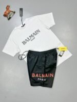 Balmain Paris Shorts Metallic Flocked Balmain T-Shirt Sets In Black & White - Image 3