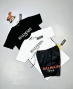 Balmain Paris Shorts Metallic Flocked Balmain T-Shirt Sets In Black & White - Image 2