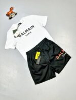 Balmain Paris Shorts Flocked Balmain T-Shirt Sets In Black & Blue Colors - Image 3