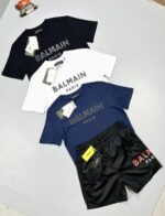 Balmain Paris Shorts Flocked Balmain T-Shirt Sets In Black & Blue Colors - Image 2