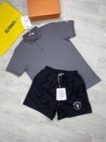 Moncler Men Polo Shirt Short Set Replica Logo Patch Half Sleeve Men's Reps Tshirt Stripe White First Copy Shirts Black Shorts Sets Cheap Cotton Boys Polos T-shirt Rep Fake Sale UK - Image 3
