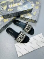 Christian Dior Paris Dway Slides/ Sandals Women's In Black Light Grey Floral