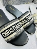 Christian Dior Paris Dway Slides/ Sandals Women's In Black Light Grey Floral - Image 6