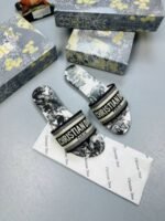Christian Dior Paris Dway Slides/ Sandals Women's In Black Light Grey Floral - Image 3