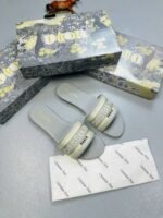 Christian Dior Paris Dway Slides/ Sandals Women's In Black Light Grey Floral - Image 4