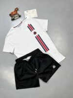 Moncler Stripe T-Shirts Shorts Set Black White Sale UK - Image 3