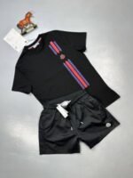 Moncler Stripe T-Shirts Shorts Set Black White Sale UK - Image 4