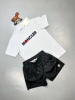 Moncler Crew Neck Cotton T-Shirts Shorts Set Black White - Image 4