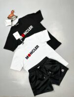 Moncler Crew Neck Cotton T-Shirts Shorts Set Black White
