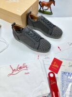 Christian Louboutin Louis Junior Spikes Sneakers Comfort Trainer In Black & Grey Colors - Image 5