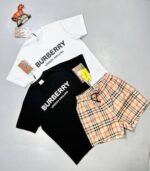 Burberry London England Summer T-shirts Check Swim Shorts Set Black White Sale UK - Image 2