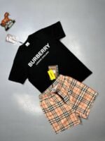 Burberry London England Summer T-shirts Check Swim Shorts Set Black White Sale UK - Image 4
