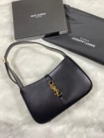 YSL Saint Laurent Paris LE 5 À 7 In Smooth Leather Shoulder Hobo Bag In Black Color