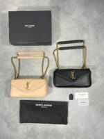 YSL Saint Laurent Paris Calypso Grained Lambskin Leather In Black & Beige Colors 777399AACYT1000