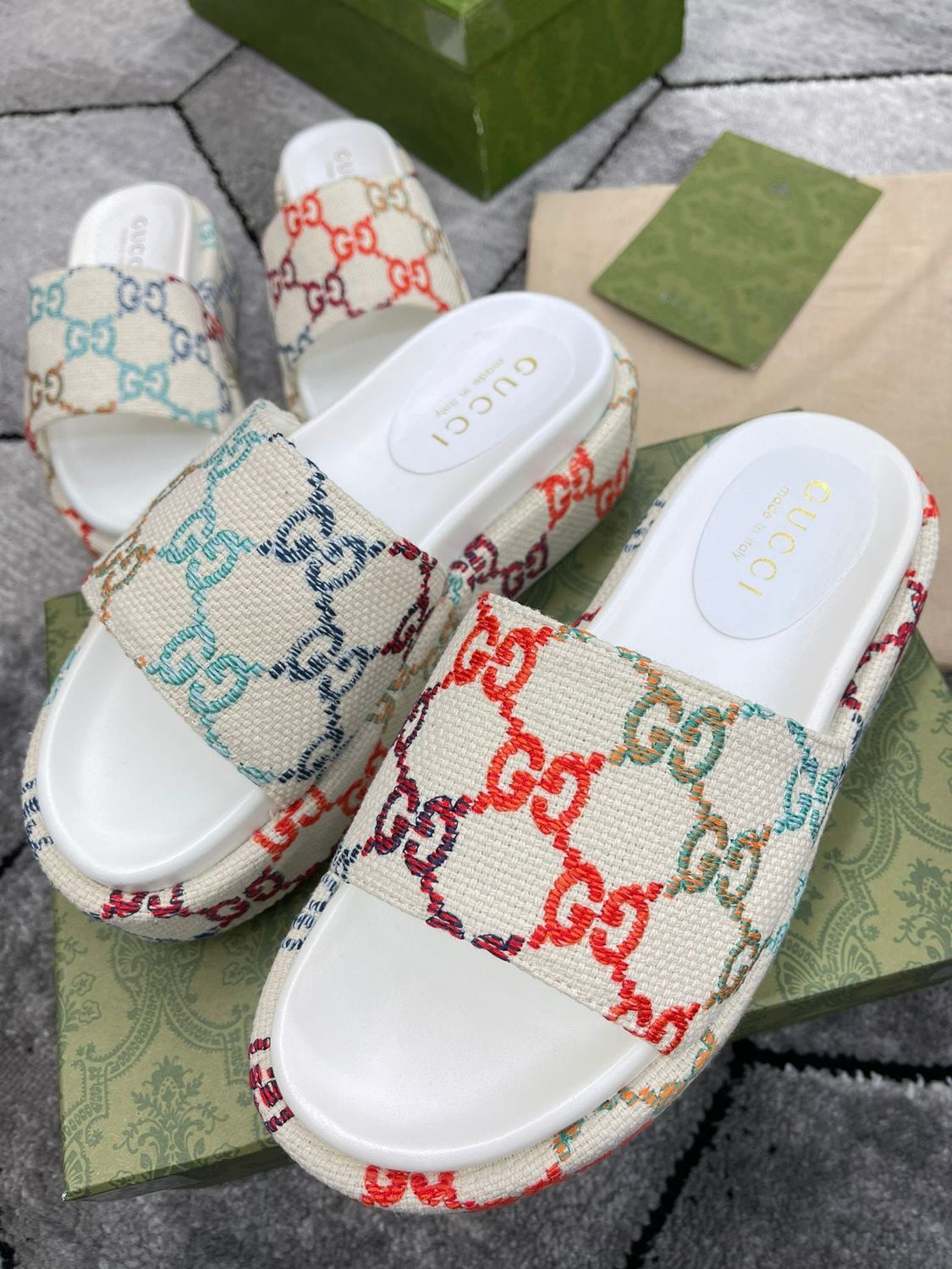4361243611.jpg Gucci GG Multicolor Embroidered Slides Sandals Women's - Image 1