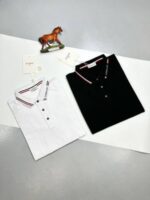 Moncler Polo Shirts Logo Collar Stripe Printed Black White Sale UK - Image 3