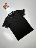Moncler Polo Shirts Logo Collar Stripe Printed Black White Sale UK - Image 4