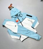Nike Men Women Sportswear Tech Fleece Tracksuits in Smoky Glacier Blue Black Colors
