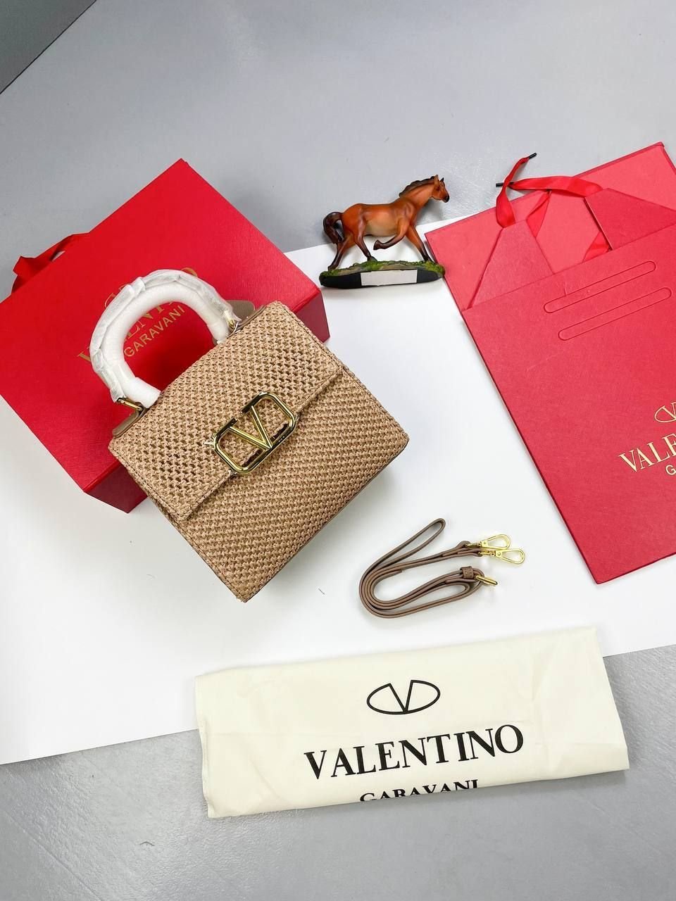 4406701312.jpg Valentino V Sling Women Tote Bags Top Handle Mini Beige Bag VLTN Luxury Designer Long Belt Sale UK - Image 1