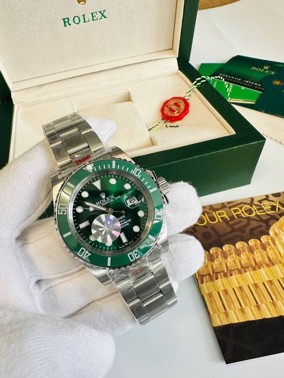 4425569174.jpg Rolex Submariner Green Dial with Silver Strap Watch Men's - Image 1