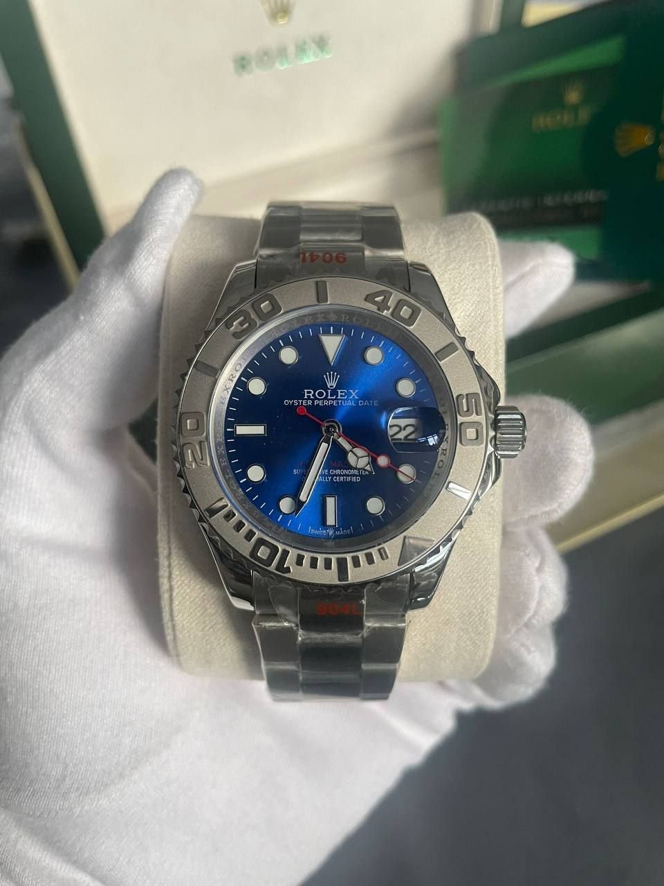 4429308973.jpg Rolex Yacht Master 40MM Blue Dial with Silver Chain Strap Watch Men's - Image 1