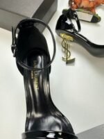 YSL Saint Laurent Women's Opyum Sandals Heels Shoes Gold Toned In Black Color - Image 5
