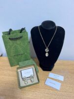 Gucci Women's GG Signature Logo White Pearl Necklace & Earrings