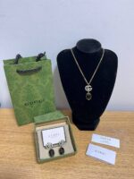 Gucci Women Signature GG Logo Black Pearl Necklace & Earrings