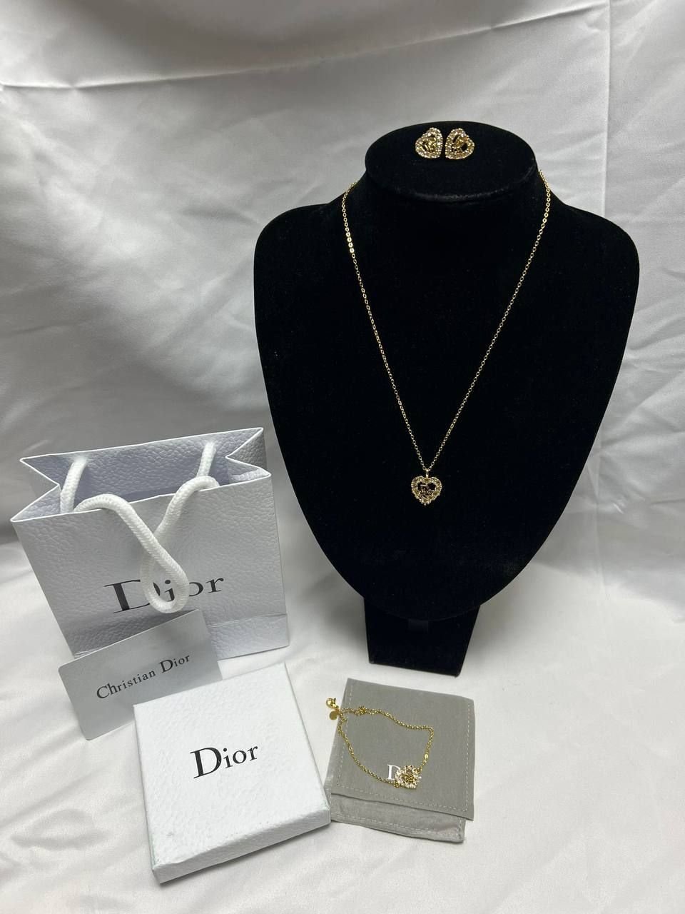 4437046979.jpg Christian Dior Rhinestone Necklace & Earrings For Women Golden Tone - Image 1