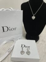 Christian Dior Silver Heart Necklace & Earrings For Women