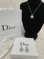 Christian Dior Silver Heart Necklace & Earrings For Women - Image 2