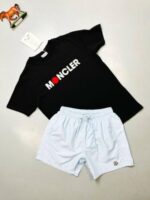 MONCLER SHORTS AND T-SHIRT SET in Black T-Shirt with 2 Different Color Shorts - Image 3