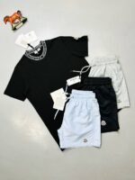 Moncler Crew Neck Collar Logo SHORTS AND T-SHIRT SET