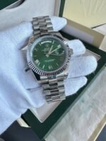 Rolex Day-Date Green Dial with Silver Chain Strap Watch For Men's