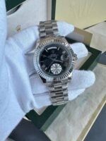 Rolex Day-Date Watch Black Dial with Silver Chain Strap For Men's - Image 2