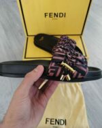 Fendi Feel Brown Satin Slides For Women's - Image 3