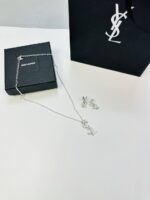 YSL Saint Laurent Titanium Steel Necklace & Earrings For Women
