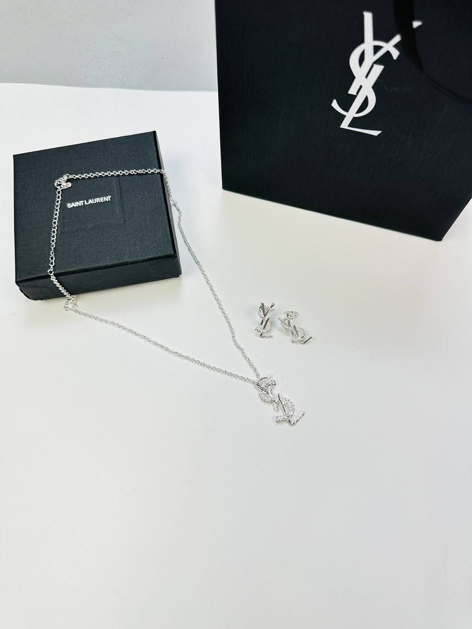 4514746819.jpg YSL Saint Laurent Titanium Steel Necklace & Earrings For Women - Image 1