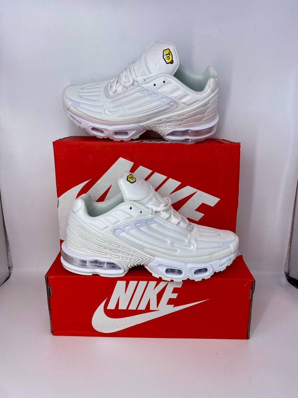 4546899880.jpg Nike Air Max Plus 3 Triple White Trainers For Men's - Image 1