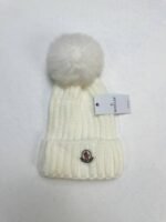 Moncler Enfant Logo Patch Faux Fur-Trimmed Wool Beanie Hats - Image 4