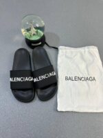 Balenciaga Logo Leather Pool Sliders