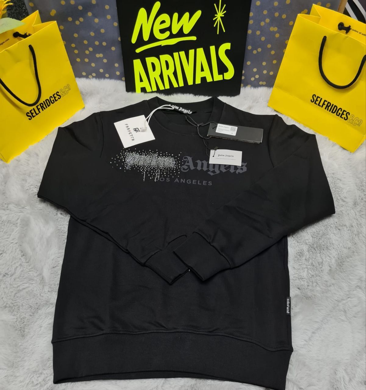 4598896397.jpg Palm Angels Los Angeles Rhinestone Spray Logo Jumpers - Image 1