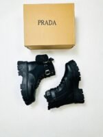 Prada Milano Leather Mono Combat Boots