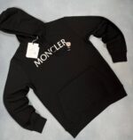Moncler Logo-Embroidered Drawstring Hoodie For Men's in Black Color